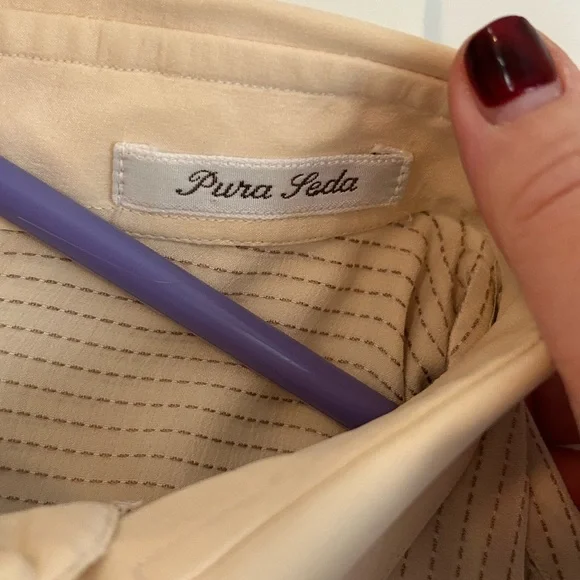 Yves Saint Laurent vintage silk button down blouse shirt cream pinstripe size L - Picture 6 of 8